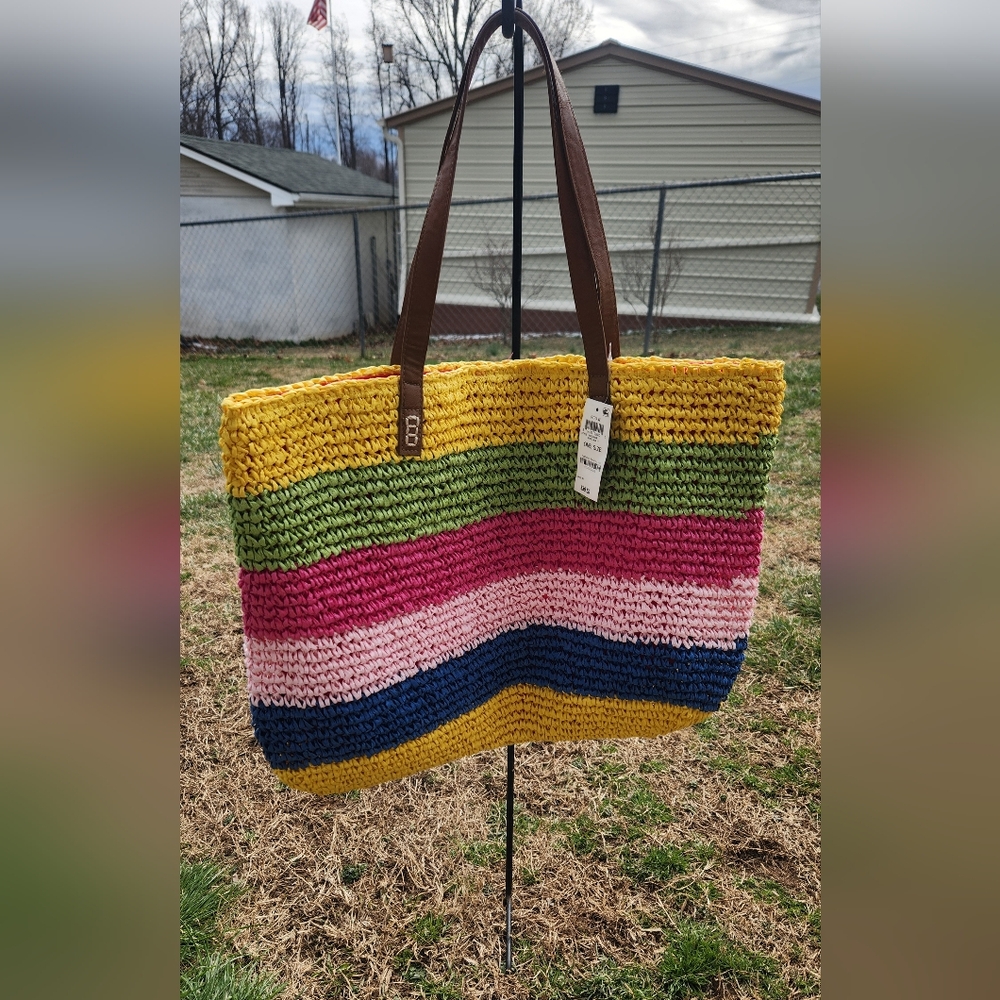 INC Colorful Striped Straw Tote Bag.  NWT - Picture 11 of 12